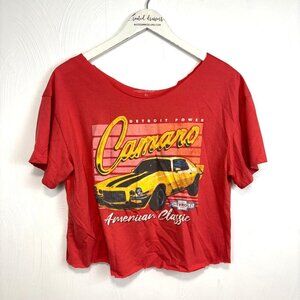 GM Camaro American Classic Hot Rod Cutoff T-Shirt Pink Cropped Fit Yellow Car XL